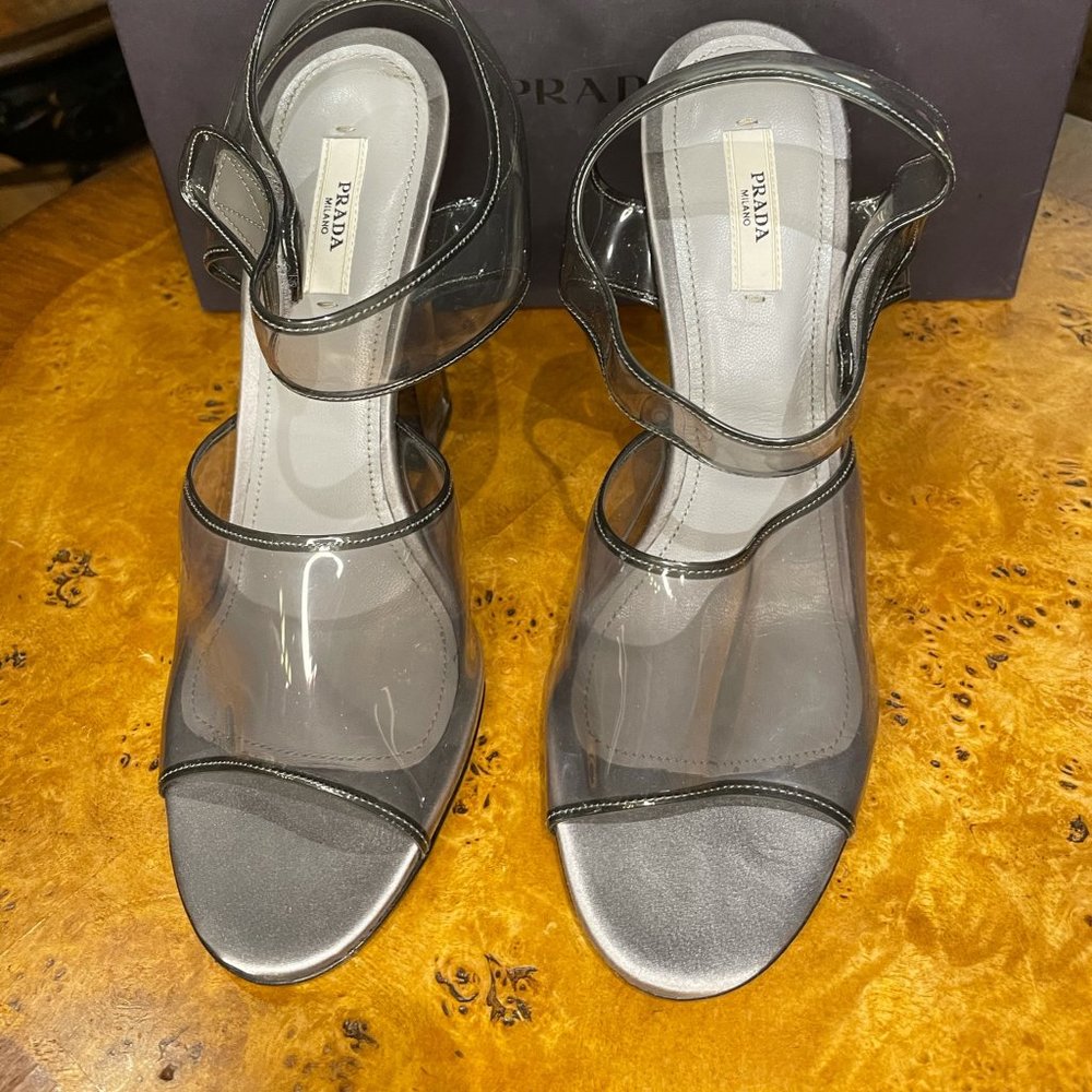 Prada PVC ankle strap lucite heel